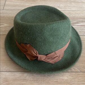 Green Fedora Hat with Brown Band by Conner Handmade hats